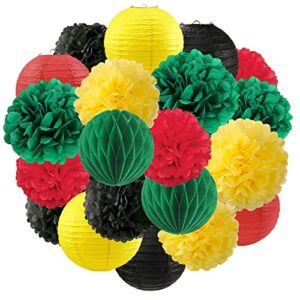 black history month decorations black history month celebration decorations black red green yellow tissue pom poms lanterns honeycomb balls african american juneteenth decorations by happyfield