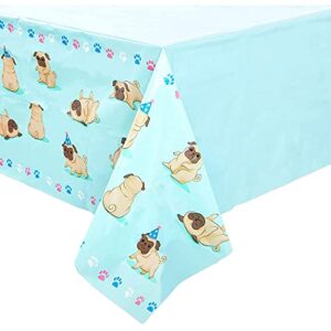 Pug Tablecloth for Dog Birthday Party (Blue, 54 x 108 Inches, 3 Pack)