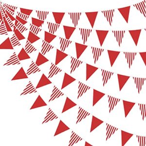 32ft red and white striped pennant banner fabric triangle flag bunting garland streamer for carnival circus kids birthday wedding christmas new years party outdoor garden hanging festivals decoration