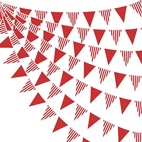 32Ft Red and White Striped Pennant Banner Fabric Triangle Flag Bunting Garland Streamer for Carnival Circus Kids Birthday Wedding Christmas New Years Party Outdoor Garden Hanging Festivals Decoration