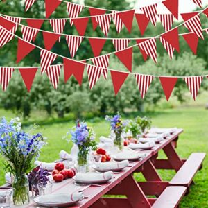 32Ft Red and White Striped Pennant Banner Fabric Triangle Flag Bunting Garland Streamer for Carnival Circus Kids Birthday Wedding Christmas New Years Party Outdoor Garden Hanging Festivals Decoration