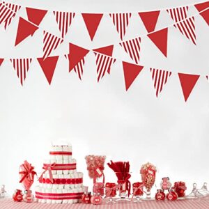 32Ft Red and White Striped Pennant Banner Fabric Triangle Flag Bunting Garland Streamer for Carnival Circus Kids Birthday Wedding Christmas New Years Party Outdoor Garden Hanging Festivals Decoration