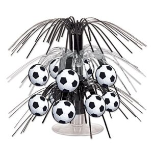 beistle, black/silver/white soccer ball cascade centerpiece-1 pc, 71/2-inch, (54098)