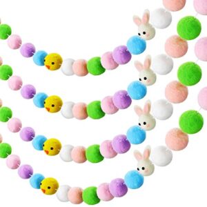 2 pieces easter felt rabbit pom pom garlands bunny chicken ball banner colorful pom pom hanging garland banner for easter party home decorations