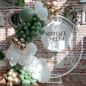 YSF Sage Green Balloon Garland Arch Kit 137pcs with Matte White Balloons and Chrome Gold Balloons for Wedding Birthday Party Baby Shower Party Background Decoration