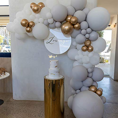 White Gray Balloon Arch Garland Kit with Metallic Gold Balloons 124 Pack, 18"12"10"5" Premium Latex Balloon Garland Set for Birthday Party Decoration Baby Shower Wedding Bachelorette Party Backdrop