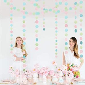 52 ft Pastel Party Decorations Easter Garlands Hanging Pink Blue Green Circle Dots Streamer Banner Backdrop for Spring Theme Birthday Party Decorations Unicorn Mermaid Party Supplies