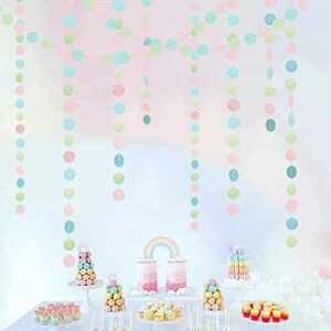 52 ft Pastel Party Decorations Easter Garlands Hanging Pink Blue Green Circle Dots Streamer Banner Backdrop for Spring Theme Birthday Party Decorations Unicorn Mermaid Party Supplies