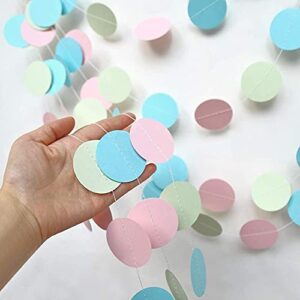 52 ft Pastel Party Decorations Easter Garlands Hanging Pink Blue Green Circle Dots Streamer Banner Backdrop for Spring Theme Birthday Party Decorations Unicorn Mermaid Party Supplies