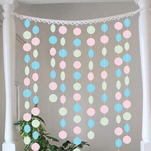 52 ft Pastel Party Decorations Easter Garlands Hanging Pink Blue Green Circle Dots Streamer Banner Backdrop for Spring Theme Birthday Party Decorations Unicorn Mermaid Party Supplies