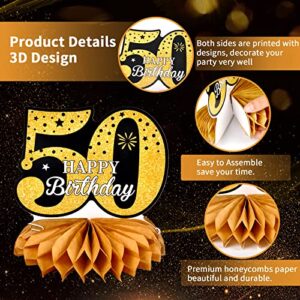 50th Glitter Black Gold Birthday Banner Party Decorations, Happy 50th Birthday Decorations Hanging Swirls Banner Honeycomb Centerpieces for Men Women Happy 50 Years Old Bday Party