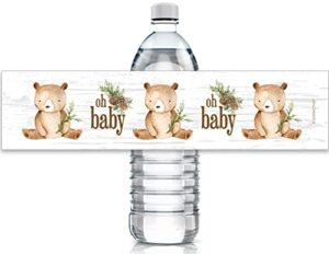 woodland bear baby shower water bottle labels – brown bear waterproof wrappers – 24 stickers