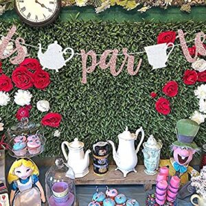 Let's Par Tea Rose Gold Glitter Banner Sign Garland With Teapot Teacups Pre-strung for Tea Party Decorations