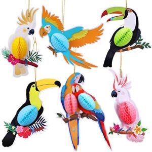 howaf 6 pieces tropical birds honeycomb parrot hawaiian summer beach tiki bar luau party hanging decorations