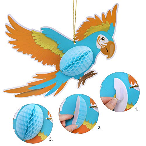 HOWAF 6 Pieces Tropical Birds Honeycomb Parrot Hawaiian Summer Beach Tiki Bar Luau Party Hanging Decorations