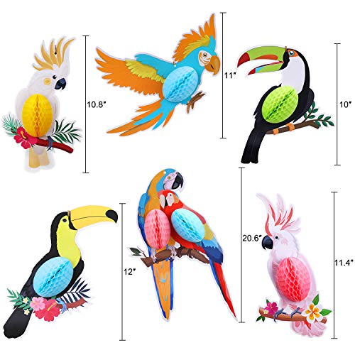 HOWAF 6 Pieces Tropical Birds Honeycomb Parrot Hawaiian Summer Beach Tiki Bar Luau Party Hanging Decorations