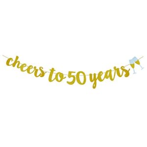 goer gold glitter cheers to 50 years champagne glasses banner for 50th birthday party decorations