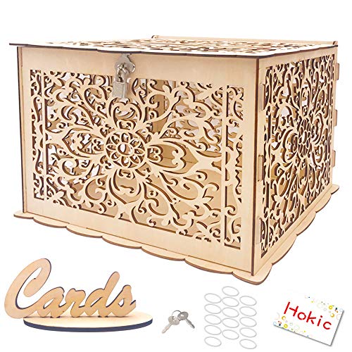 Hooqict DIY Wedding Card Box with Lock Large Rustic Wood Wedding Gift Money Box Holder for Graduation Parties Wedding Reception Bridal Baby Shower Birthday