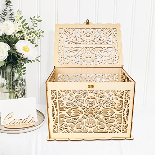 Hooqict DIY Wedding Card Box with Lock Large Rustic Wood Wedding Gift Money Box Holder for Graduation Parties Wedding Reception Bridal Baby Shower Birthday