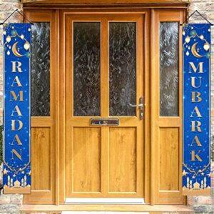 Eid Mubarak Porch Sign Banner Ramadan Mubarak Hanging Decoration, Eid Mubarak Banner Front Door Hanging Sign Indoor/Outdoor Decorations