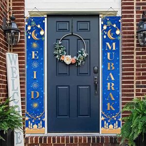 Eid Mubarak Porch Sign Banner Ramadan Mubarak Hanging Decoration, Eid Mubarak Banner Front Door Hanging Sign Indoor/Outdoor Decorations