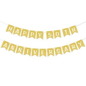 happy 50th anniversary gold glitter banner anniversary wedding party decorations 50 fifty celebration party hanging sign photo booth props