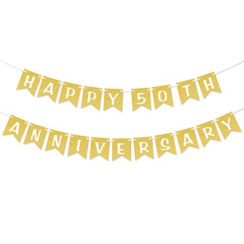 Happy 50th Anniversary Gold Glitter Banner Anniversary Wedding Party Decorations 50 Fifty Celebration Party Hanging Sign Photo Booth Props