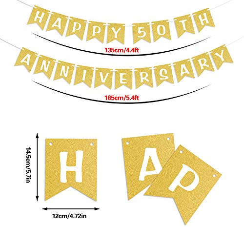 Happy 50th Anniversary Gold Glitter Banner Anniversary Wedding Party Decorations 50 Fifty Celebration Party Hanging Sign Photo Booth Props