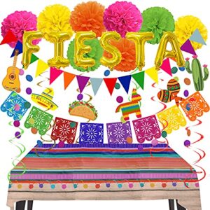 zerodeco fiesta decorations mexican theme – multicolor mexican banners foil fiesta balloons paper pompoms tablecloth garlands string pennant festival theme swirls for cinco de mayo party supplies