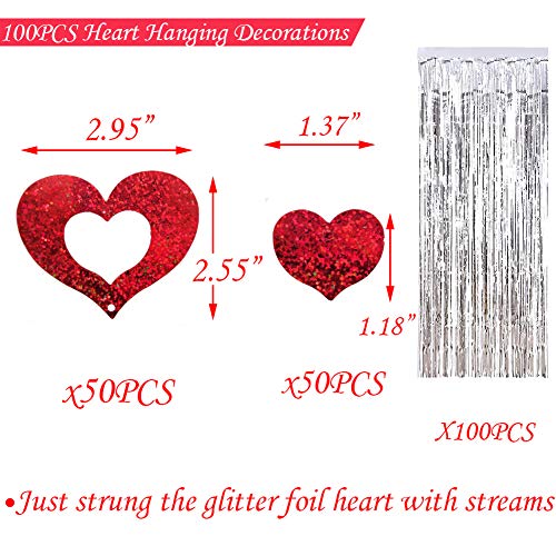 Valentines Day Heart Banner Decorations, I LOVE YOU Garland and Red Glitter Heart Swirl Hanging Kit, Best for Bridal Shower, Anniversary, Wedding, Love Party Supplies, Valentine's Day Tree, Home Décor