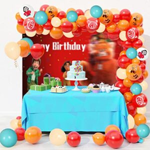114 pcs red panda balloons arch garland kit decorations, red orange green latex balloons for kids red panda birthday party supplies