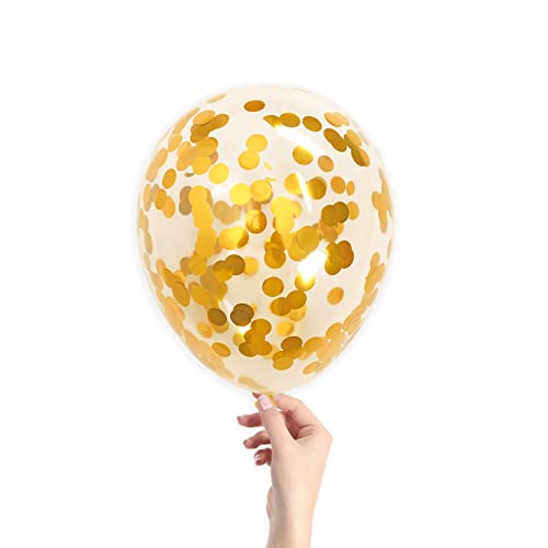 Gold Confetti Balloons, 40 Pcs 5 Inch Clear Balloons with Confetti Inside for Graduation Engagement Cake Topper Decor Bridal Shower Baby Shower Birthday Party Decoration Supplies