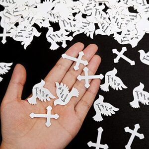 300 pcs white memorial crucifix and confetti dove set funeral party confetti funeral decorations we miss you forever paper white confetti for tables for condolence funeral anniversary memorial service