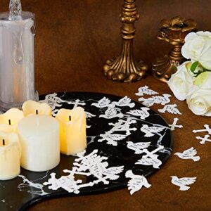 300 Pcs White Memorial Crucifix and Confetti Dove Set Funeral Party Confetti Funeral Decorations We Miss You Forever Paper White Confetti for Tables for Condolence Funeral Anniversary Memorial Service