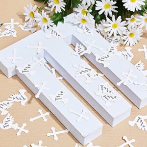 300 Pcs White Memorial Crucifix and Confetti Dove Set Funeral Party Confetti Funeral Decorations We Miss You Forever Paper White Confetti for Tables for Condolence Funeral Anniversary Memorial Service