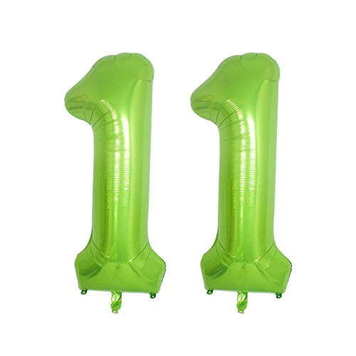 Green Foil 40 in 11 Helium Jumbo Number Balloons, 11st Birthday Decoration Digital Balloon for Women or Men, 11 Year Old Party Supplies