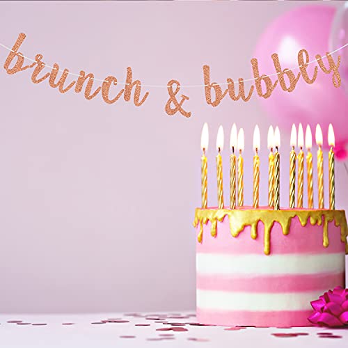 Ferastar Brunch & Bubbly Banner, Bridal Shower Banner,Bubbly Bar Sign, Bachelorette Party Decor, Brunch Party Decorations Rose Gold Glitter.