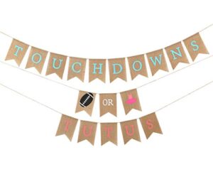 baby gender reveal party supplies – burlap banner for gender reveal,perfect gender reveal ideas theme, boy or girl banner for party decorations, unique baby shower ideas (touchdowns or tutus banner)
