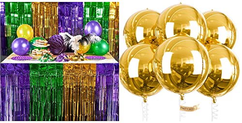 PartyWoo Mardi Gras Decorations set and Gold Foil Balloons 6 pcs