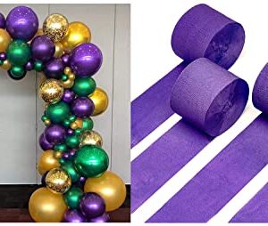 PartyWoo Purple Green Gold Balloons 50 pcs and Crepe Paper Streamers Purple 4 Rolls