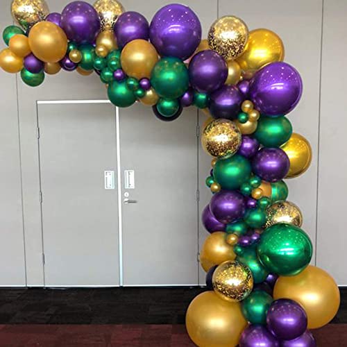 PartyWoo Purple Green Gold Balloons 50 pcs and Crepe Paper Streamers Purple 4 Rolls