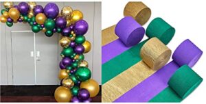 partywoo purple green gold balloons 50 pcs and crepe paper streamers 6 rolls