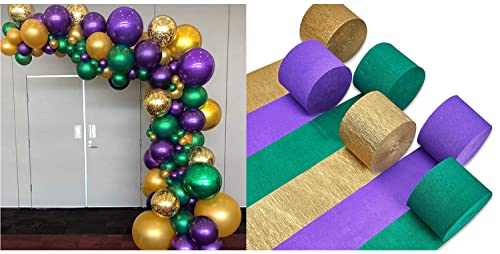 PartyWoo Purple Green Gold Balloons 50 pcs and Crepe Paper Streamers 6 Rolls