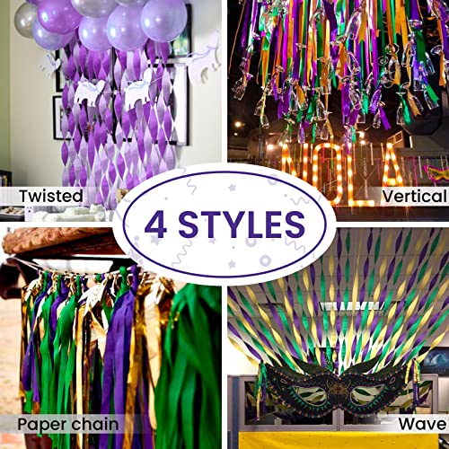 PartyWoo Purple Green Gold Balloons 50 pcs and Crepe Paper Streamers 6 Rolls