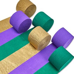 PartyWoo Purple Green Gold Balloons 50 pcs and Crepe Paper Streamers 6 Rolls