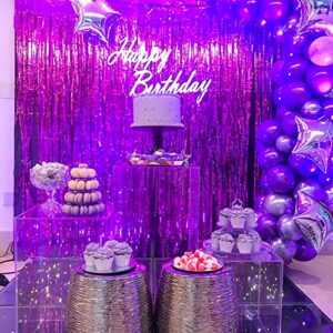 PartyWoo Purple Green Gold Balloons 50 pcs and Purple Foil Fringe Curtain 2 pcs