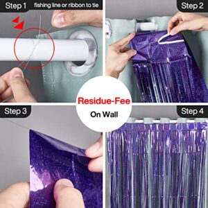 PartyWoo Purple Green Gold Balloons 50 pcs and Purple Foil Fringe Curtain 2 pcs