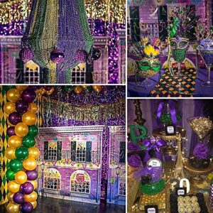 PartyWoo Purple Green Gold Balloons 50 pcs and Purple Foil Fringe Curtain 2 pcs