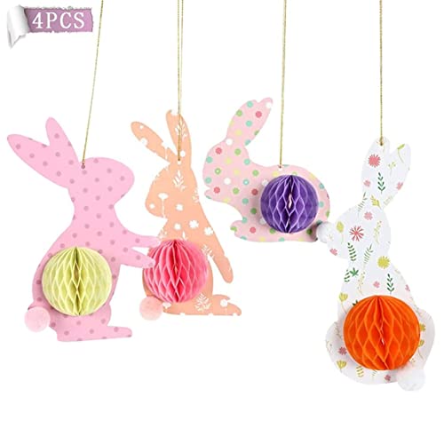 KUYYFDS Easter Decorations,Easter Decorations,Bunny Decorations for Home Rabbit with Honeycomb Paper Ball Bunny Ornament, Honeycomb Balls Party Decorations The Easter Party 4Pcs