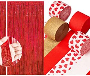 PartyWoo Foil Curtain Red 2 pcs and Crepe Paper Streamers 6 Rolls